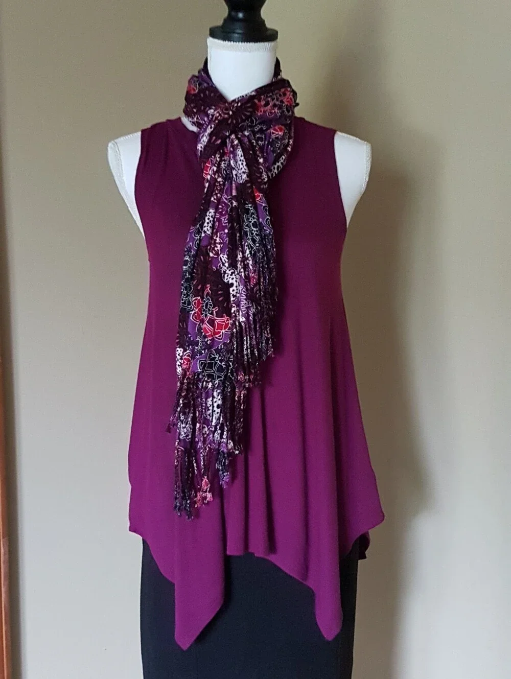 Black & Purple Magenta Multicolor Floral Pattern Scarf Like NEW